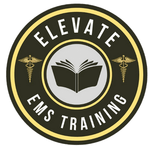 Elevate EMS Training logo with open book.