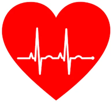 Red heart with white heartbeat line.